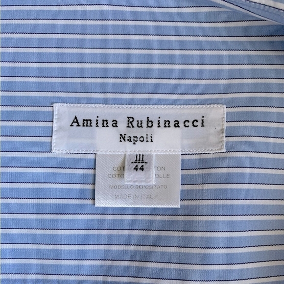 Women’s Button Front Shirt AMINA RUBINACCI Easy-Care Blue Stripes Cotton Blouse - Picture 5 of 6